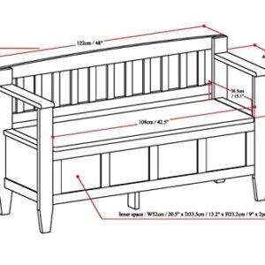 SIMPLIHOME Brooklyn SOLID WOOD 48 inch Wide Entryway Storage Bench with Safety Hinge, Multifunctional in Coffee Brown