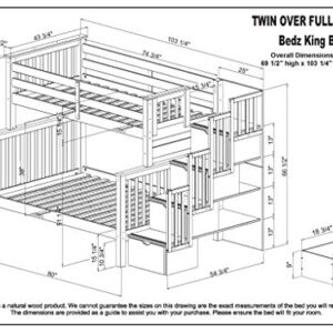 Bedz King Stairway Bunk Beds Twin over Full with 4 Drawers in the Steps and a Full Trundle, White