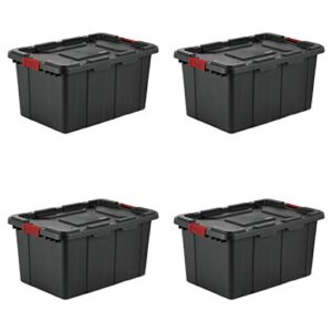 sterilite 14669004 27 gallon/102 liter industrial tote, black lid & base w/ racer red latches, 4-pack