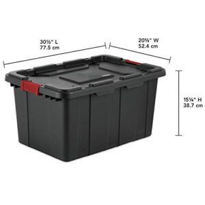 Sterilite 14669004 27 Gallon/102 Liter Industrial Tote, Black Lid & Base w/ Racer Red Latches, 4-Pack