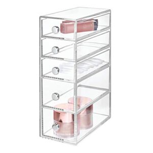 idesign clarity plastic cosmetic 5-drawer organizer, jewelry countertop organization for vanity, bathroom, bedroom, desk, office, 3.25" x 7" x 9.75", clear