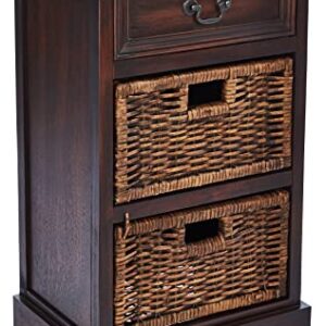 Deco 79 Wood 2 Baskets and 1 Drawer Storage Unit, 16" x 12" x 28", Maroon