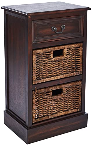 Deco 79 Wood 2 Baskets and 1 Drawer Storage Unit, 16" x 12" x 28", Maroon