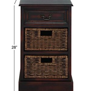 Deco 79 Wood 2 Baskets and 1 Drawer Storage Unit, 16" x 12" x 28", Maroon