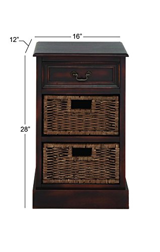 Deco 79 Wood 2 Baskets and 1 Drawer Storage Unit, 16" x 12" x 28", Maroon