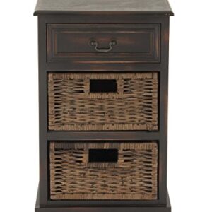 Deco 79 Wood 2 Baskets and 1 Drawer Storage Unit, 16" x 12" x 28", Maroon