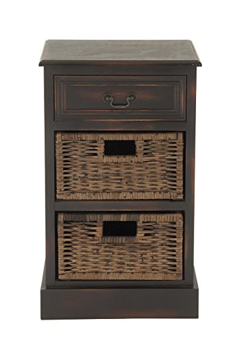 Deco 79 Wood 2 Baskets and 1 Drawer Storage Unit, 16" x 12" x 28", Maroon