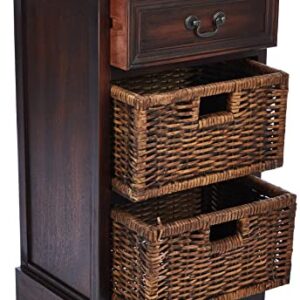 Deco 79 Wood 2 Baskets and 1 Drawer Storage Unit, 16" x 12" x 28", Maroon