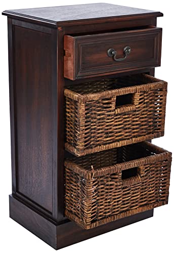 Deco 79 Wood 2 Baskets and 1 Drawer Storage Unit, 16" x 12" x 28", Maroon