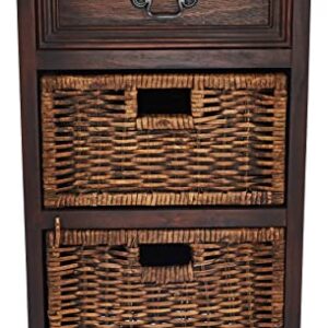 Deco 79 Wood 2 Baskets and 1 Drawer Storage Unit, 16" x 12" x 28", Maroon