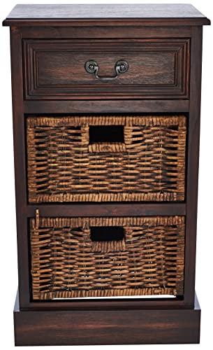 Deco 79 Wood 2 Baskets and 1 Drawer Storage Unit, 16" x 12" x 28", Maroon