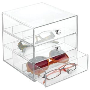 idesign plastic divided 3-drawer vanity & countertop organizer – 7" x 6.5" x 6.5”, clear