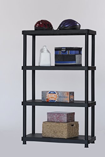 Keter 16 in. 4-Tier Plastic Freestanding Shelving Unit, Black, 16 Inch