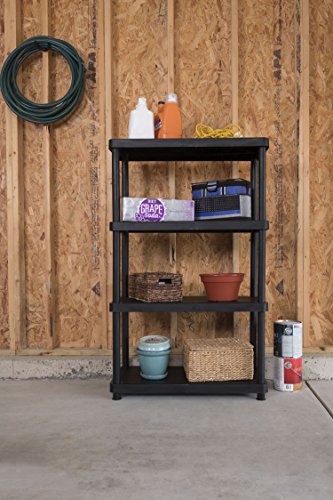 Keter 16 in. 4-Tier Plastic Freestanding Shelving Unit, Black, 16 Inch