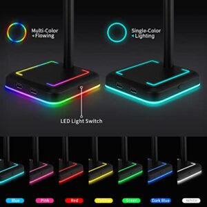 Headphone Stand with Wireless Charger TEEDOR RGB Gaming Headset Holder Hanger Rack with 10W/7.5W QI Charging Pad & 2 USB Charger Ports for Desktop PC Game Earphone Accessories, Black for S10,Samsung Galaxy S20,Qi-enabled,Note 9,Iphone