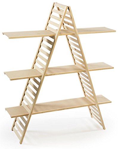 Displays2go Wood A-Frame Shelf, 3 Tiers, Adjustable Shelves, 48" W x 57" H x 14.5" D, Pine (PAN2F3SAUP)