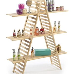 Displays2go Wood A-Frame Shelf, 3 Tiers, Adjustable Shelves, 48" W x 57" H x 14.5" D, Pine (PAN2F3SAUP)