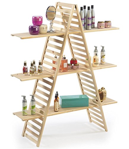 Displays2go Wood A-Frame Shelf, 3 Tiers, Adjustable Shelves, 48" W x 57" H x 14.5" D, Pine (PAN2F3SAUP)