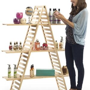 Displays2go Wood A-Frame Shelf, 3 Tiers, Adjustable Shelves, 48" W x 57" H x 14.5" D, Pine (PAN2F3SAUP)