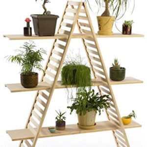 Displays2go Wood A-Frame Shelf, 3 Tiers, Adjustable Shelves, 48" W x 57" H x 14.5" D, Pine (PAN2F3SAUP)