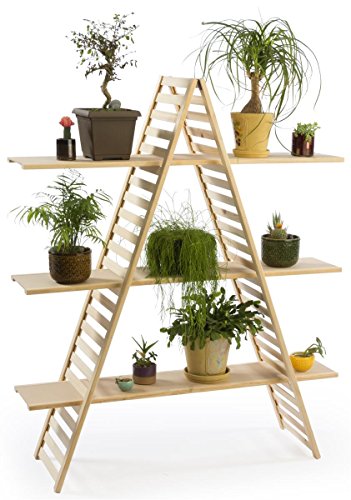 Displays2go Wood A-Frame Shelf, 3 Tiers, Adjustable Shelves, 48" W x 57" H x 14.5" D, Pine (PAN2F3SAUP)