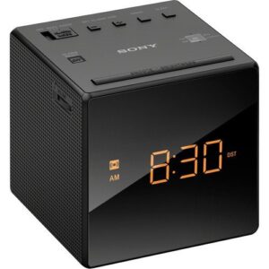 sony compact am/fm alarm clock radio with easy to read, backlit lcd display, battery back-up, adjustable brightness control, programmable sleep timer, daylights savings time adjustment, black finish