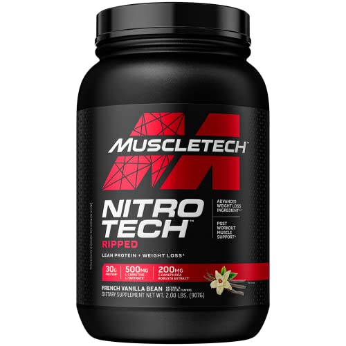 Protein Powder for Weight Loss MuscleTech Nitro-Tech Ripped Whey Protein Powder + Weight Loss Formula Lose Weight Weight Loss Protein Powder for Women & Men Vanilla, 2 lb(package may vary)