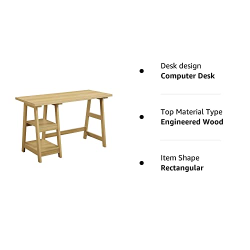 Convenience Concepts Designs2Go Trestle Desk with Shelves, Light Oak