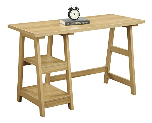 Convenience Concepts Designs2Go Trestle Desk with Shelves, Light Oak