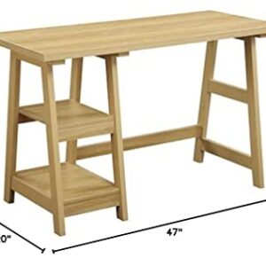 Convenience Concepts Designs2Go Trestle Desk with Shelves, Light Oak