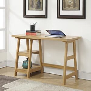 Convenience Concepts Designs2Go Trestle Desk with Shelves, Light Oak