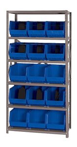 quantum 6 shelf giant open hopper 15 qus260 bin storage rack unit 18" d blue