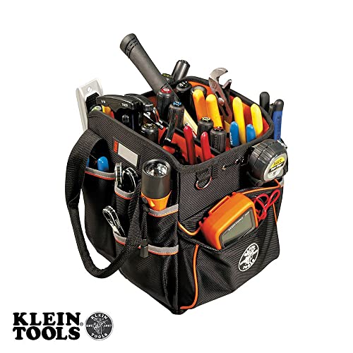 Klein Tools 5541610-14 Tool Bag with Shoulder Strap Has 40 Pockets for Tool Storage and Orange Interior