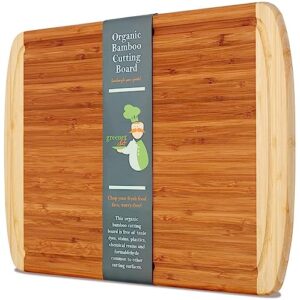 greener chef extra large bamboo cutting board - lifetime replacement cutting boards for kitchen - 18 x 12.5 inch - organic wood butcher block and wooden carving board for meat and chopping vegetables