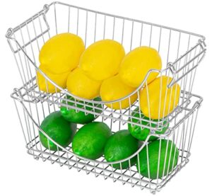 smart design stacking baskets organizer w/ handle - medium - steel - for food, fruit, & vegetable safe - kitchen (12.63 x 5.5 inch) [chrome] (2 pack)