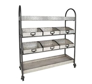 creative co-op metal 4 tier cart on casters with 2 open shelves & 6 bins,grey