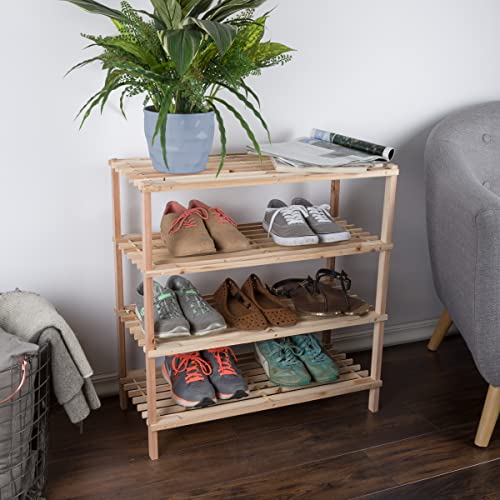 Lavish Home 4-Tier Shoe Storage Rack, Light Oak