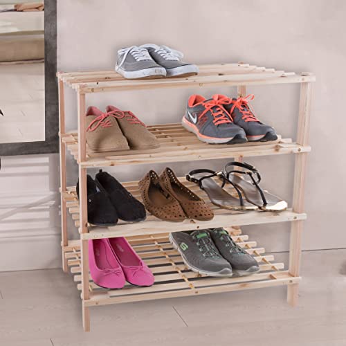 Lavish Home 4-Tier Shoe Storage Rack, Light Oak