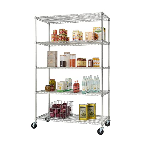 TRINITY 5-Tier NSF EcoStorage Shelving Rack with Wheels, 48 by 24 by 72-Inch, Chrome