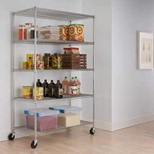 TRINITY 5-Tier NSF EcoStorage Shelving Rack with Wheels, 48 by 24 by 72-Inch, Chrome