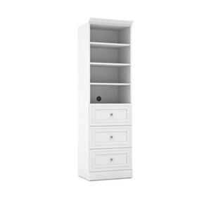 bestar versatile shelving unit with 3 drawers in white, 25w