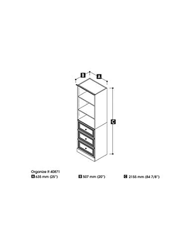 Bestar Versatile Shelving Unit with 3 Drawers in White, 25W