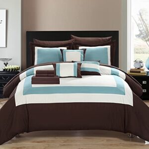chic home 10-piece bed in a bag comforter set, brushed microfiber,shams, decorative pillows and sheet set included, queen, brown