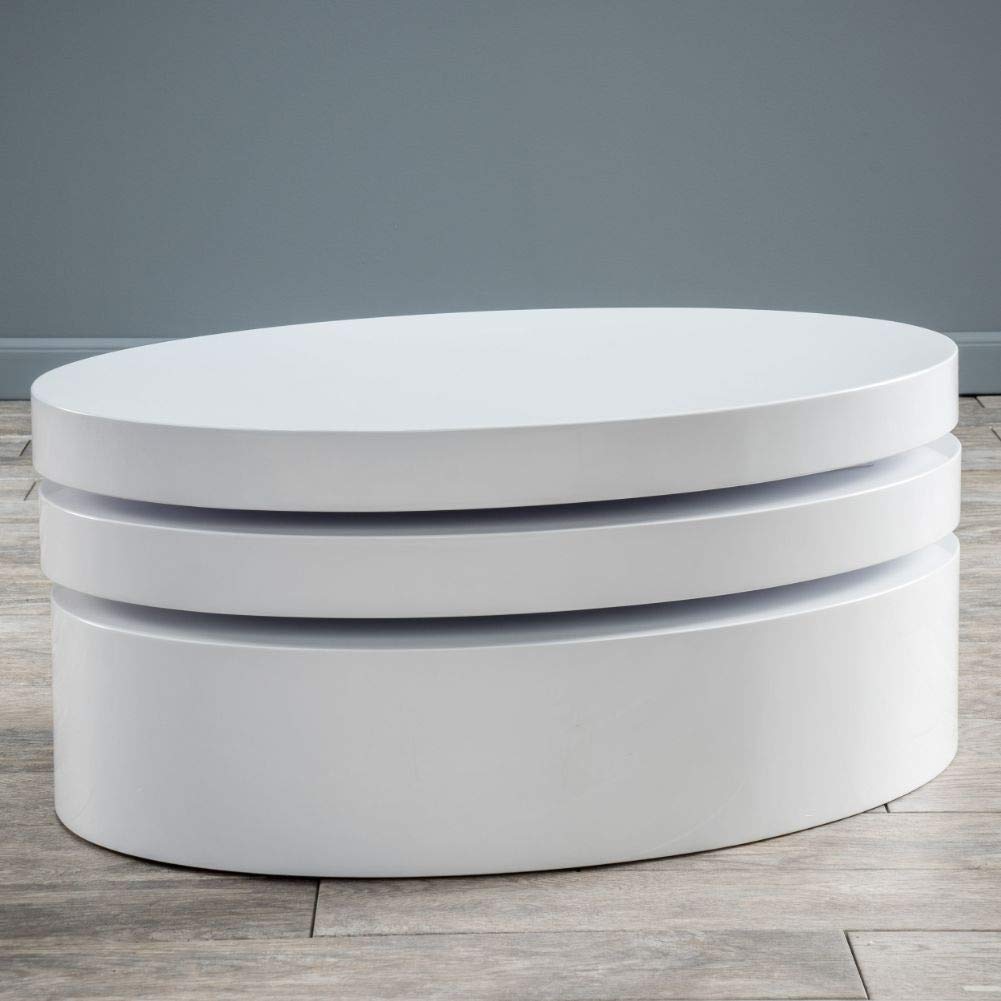 Christopher Knight Home CKH Small Circular Mod Rotatable Coffee Table, Glossy White