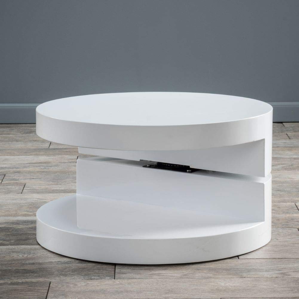 Christopher Knight Home CKH Small Circular Mod Rotatable Coffee Table, Glossy White