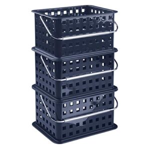 iDesign Spa BPA-Free Plastic Small Stackable Basket with Handle - 5.3" x 8.8" x 6.9", Navy