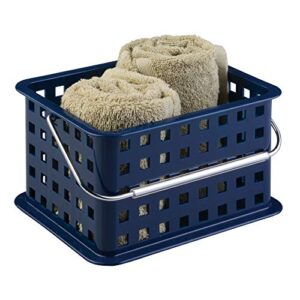 iDesign Spa BPA-Free Plastic Small Stackable Basket with Handle - 5.3" x 8.8" x 6.9", Navy