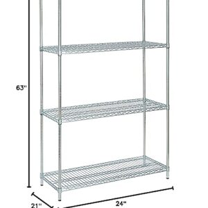 Nexel 4-Shelf Wire Shelving Unit, Clear Epoxy Finish, 21" W x 24" L x 63" H