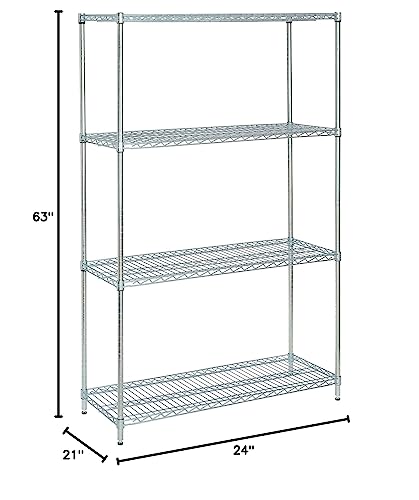 Nexel 4-Shelf Wire Shelving Unit, Clear Epoxy Finish, 21" W x 24" L x 63" H