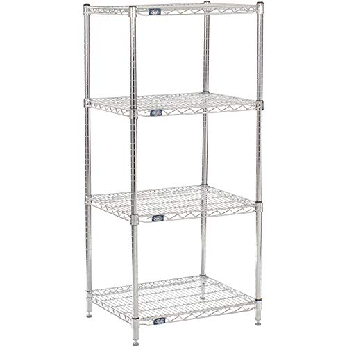 Nexel Adjustable Wire Shelving Unit, 4 Tier, Commercial Dry Storage Rack, 21" x 24" x 63", Chrome